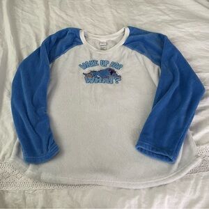Disney XL Eeyore Pajama Top Sweatshirt Fleece “Wake Up For What” Blue White